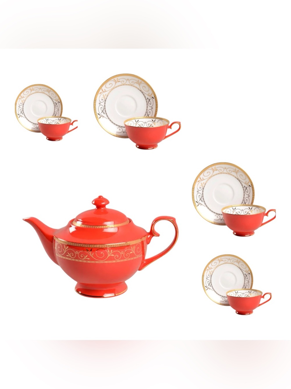 Teavana Exclusive Ruby Filigree Tea Set Red Gold Like New